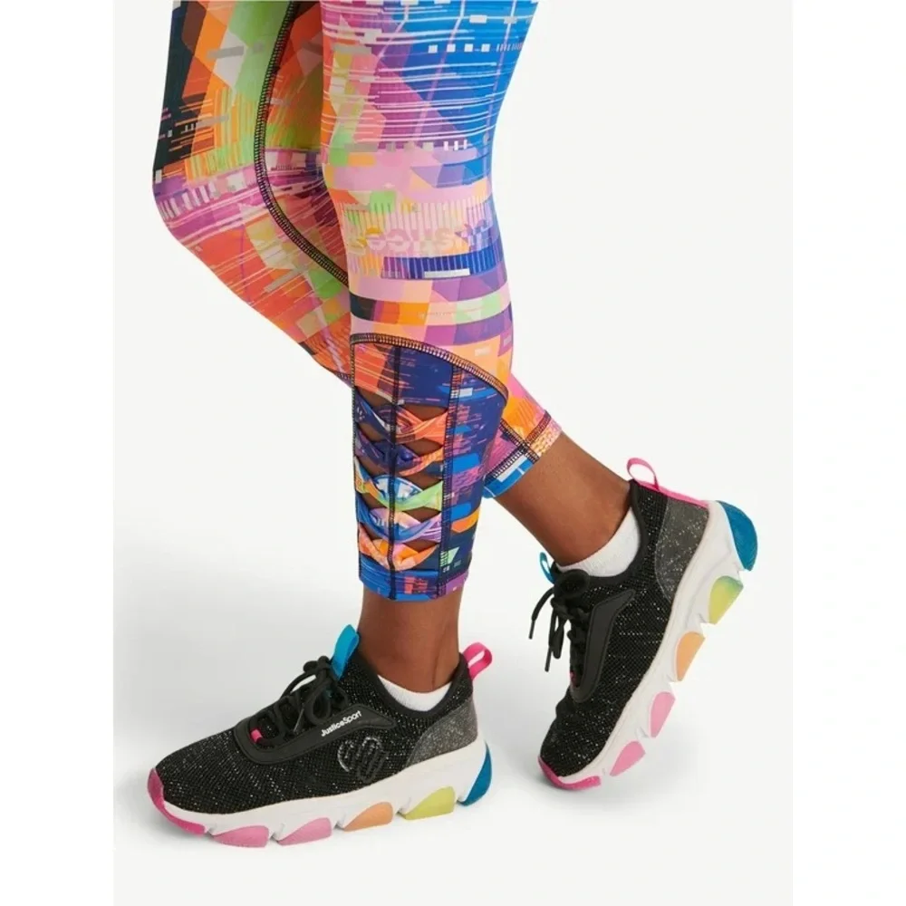 Justice Girls Leggings Medium 10 Multi Color Pink‎ Purple Orange Open Design Leg